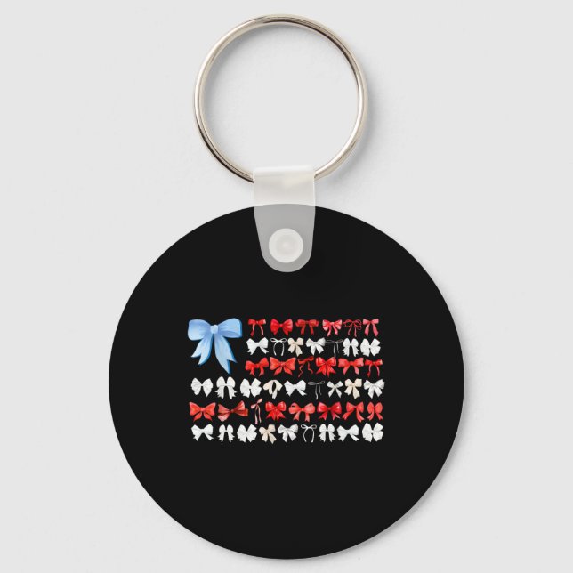 Red White and Blue American Coquette Bows Funny 4t Nyckelring (Framsida)