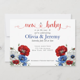 Red White and Blue Blommigt Baby Shower Inbjudningar