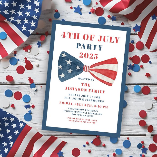 Red, White and Blue Bow 4:e juli Inbjudningar (Red, White And Blue Bow 4th Of July Invitation)