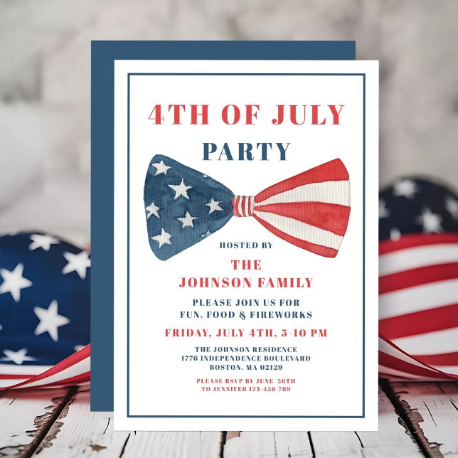 Red, White and Blue Bow 4:e juli Inbjudningar (Red, White And Blue Bow 4th Of July Invitation)