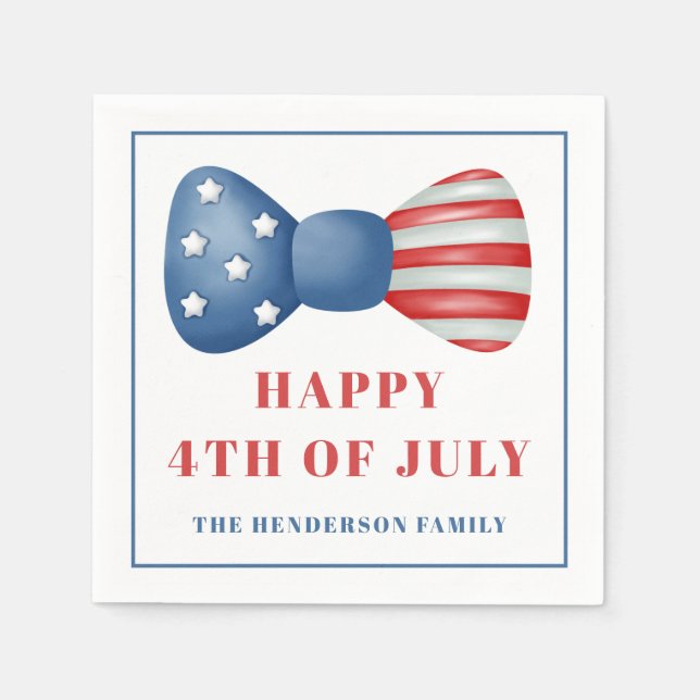 Red, White and Blue Bow 4:e juli Pappersservett (Framsidan)