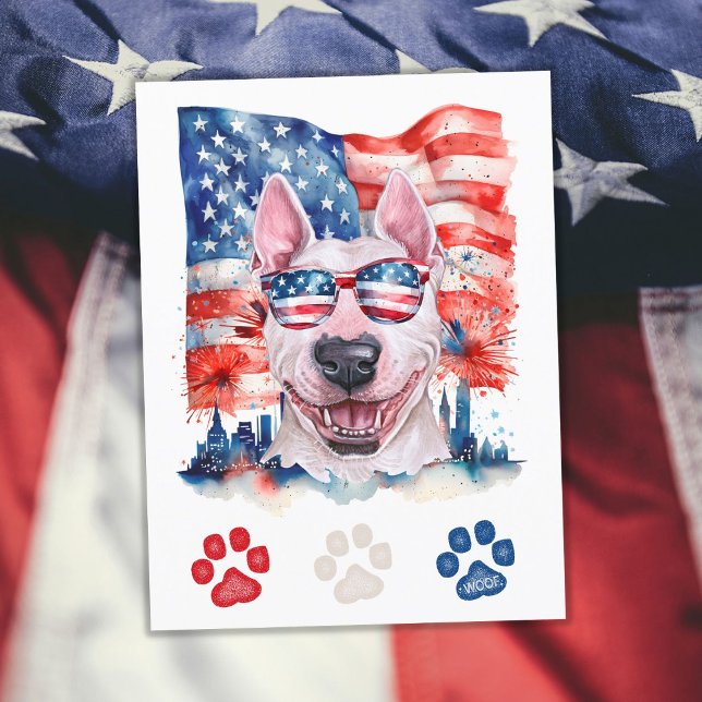 Red White and Blue Bull Terrier Hund 4 juli Helg Vykort (Skapare uppladdad)
