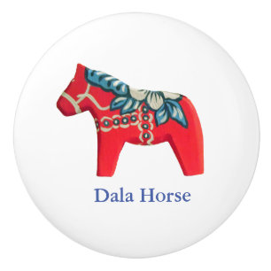 Red, White and Blue Ceramic Dala Horse Knob Knopp