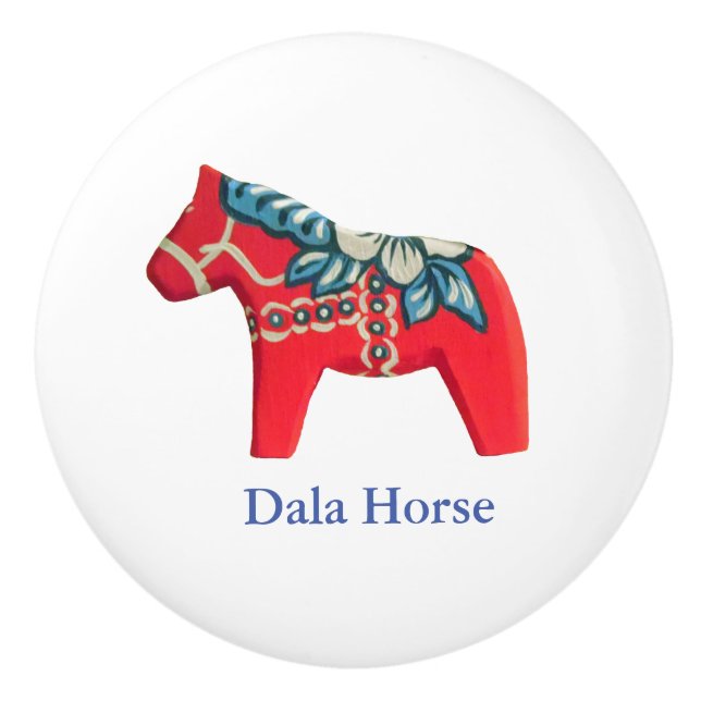Red, White and Blue Ceramic Dala Horse Knob Knopp (Framsidan)