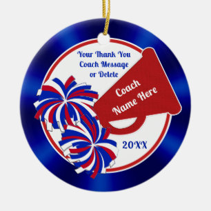 Red White and Blue, Cheer Coach Gifts, Cheer Coach Julgransprydnad Keramik