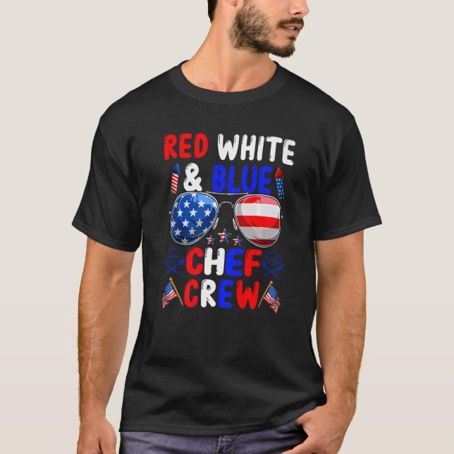 Red White and Blue Chef Squad American Flagga T Shirt (Framsida)
