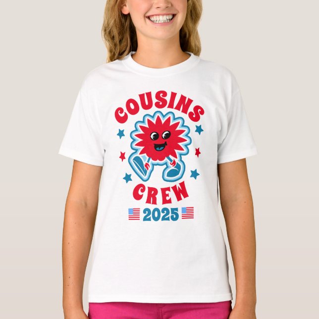 Red White and Blue Cousins Crew 4:e juli T Shirt (Framsida)