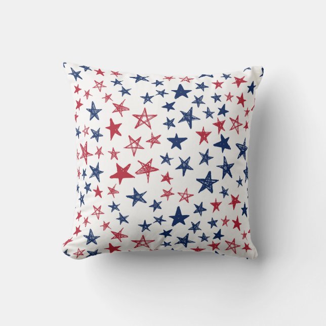 Red White and Blue Doodle Stars Kudde (Framsida)