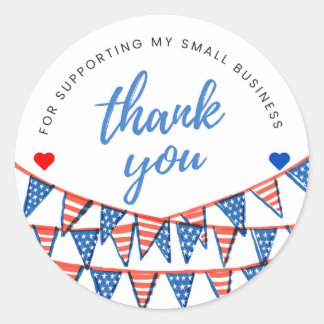 Red, White, And Blue Flag Thank You Round Sticker Runt Klistermärke