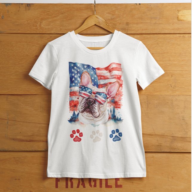 Red White and Blue Fransk Bulldog Hund 4 juli T Shirt (Skapare uppladdad)