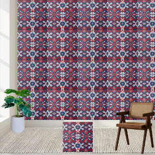 Red White and Blue Geometric Tribal Tile Kakelplatta