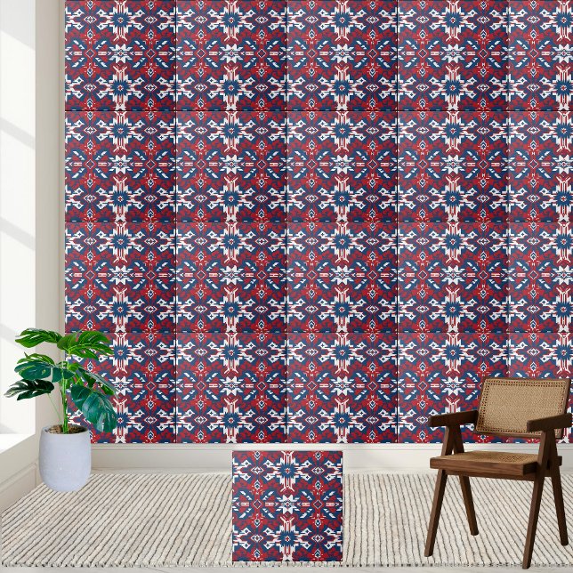 Red White and Blue Geometric Tribal Tile Kakelplatta (Red White and Blue Geometric Tribal Tile)