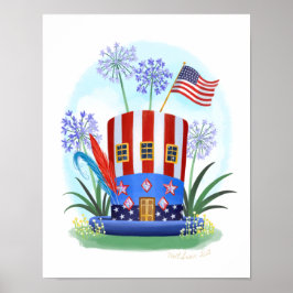 Red White and Blue Hat House Art Skriv ut Poster
