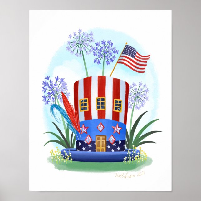 Red White and Blue Hat House Art Skriv ut Poster (Framsidan)