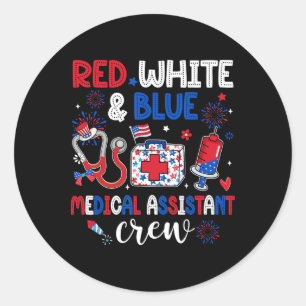 Red White and Blue Medical Istant Crew Lycklig 4 t Runt Klistermärke