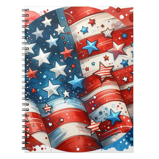 Red, White and Blue Patriotic Abstrakt US Flagga Anteckningsbok (Framsidan)