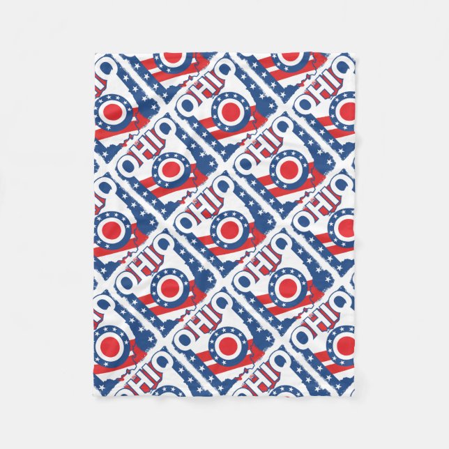 Red White and Blue Patriotic Grunge Ohio Fleecefilt (Framsidan)