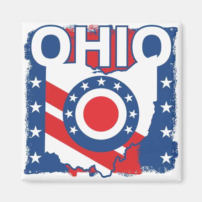 Red White and Blue Patriotic Grunge Ohio Magnet (Framsidan)