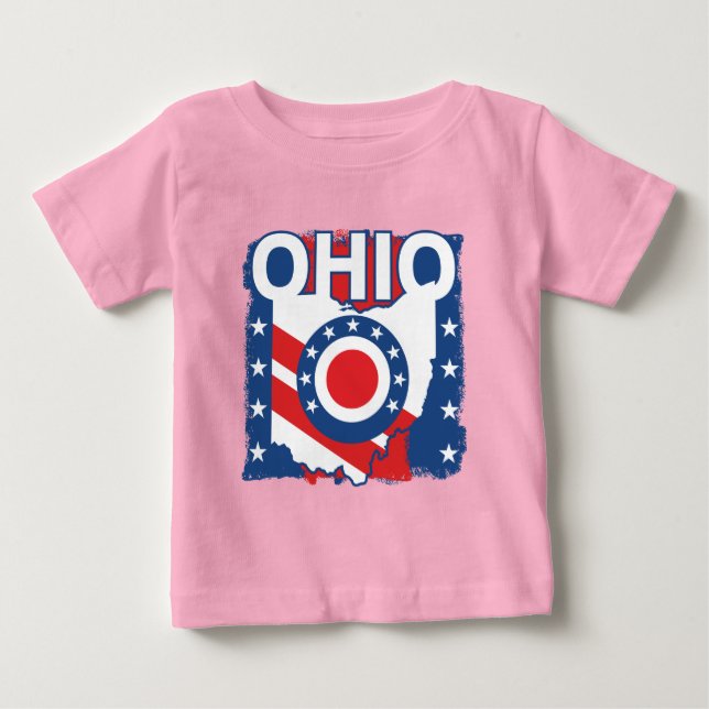Red White and Blue Patriotic Grunge Ohio T Shirt (Framsida)