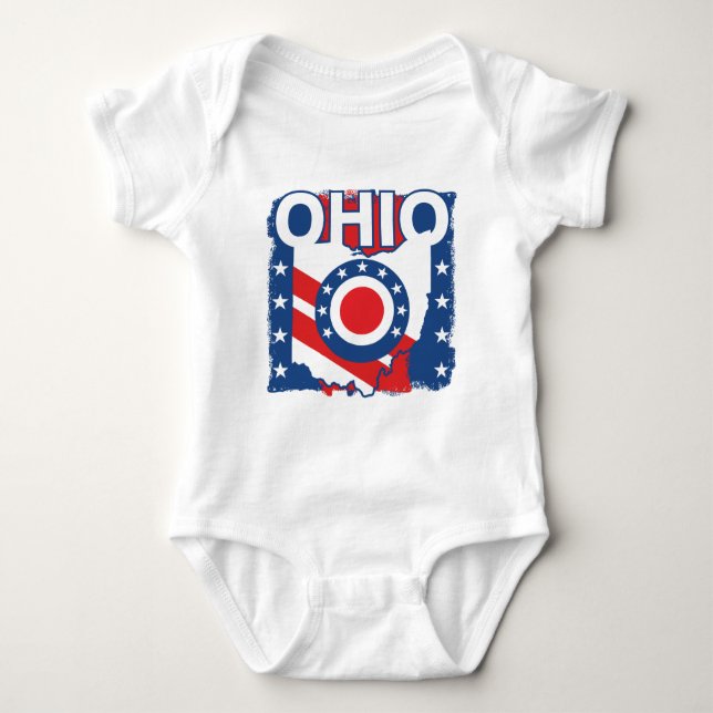 Red White and Blue Patriotic Grunge Ohio T Shirt (Framsida)