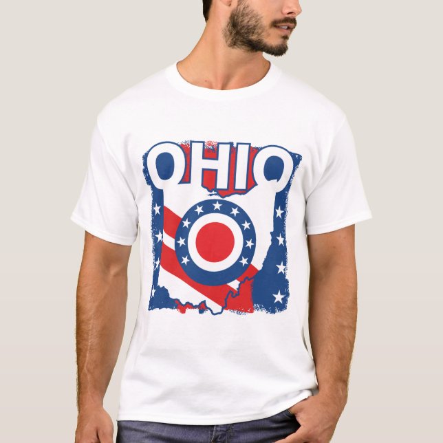 Red White and Blue Patriotic Grunge Ohio T Shirt (Framsida)