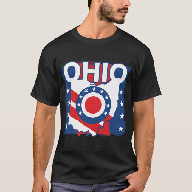 Red White and Blue Patriotic Grunge Ohio T Shirt (Framsida)