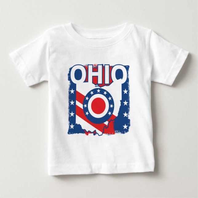 Red White and Blue Patriotic Grunge Ohio T Shirt (Framsida)
