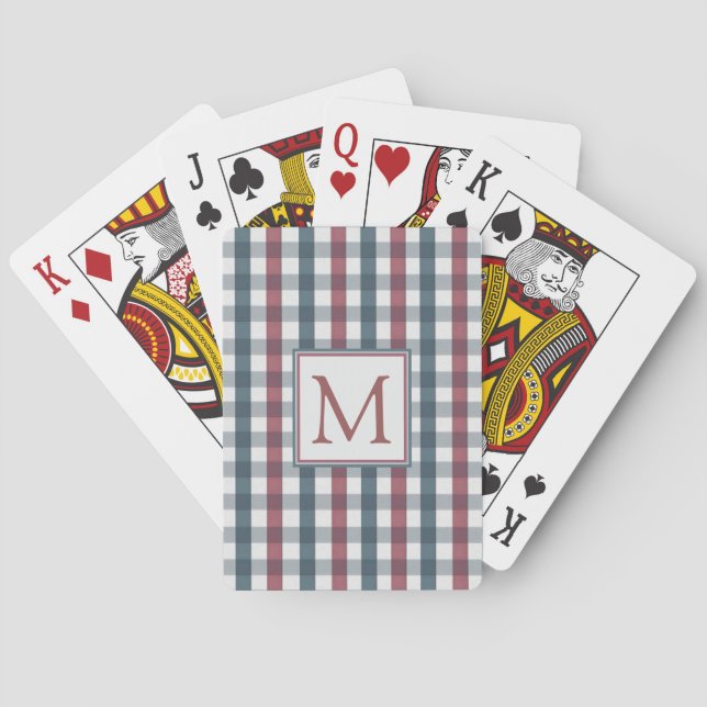 Red, White and Blue Plaid Monogram Casinokort (Baksidan)