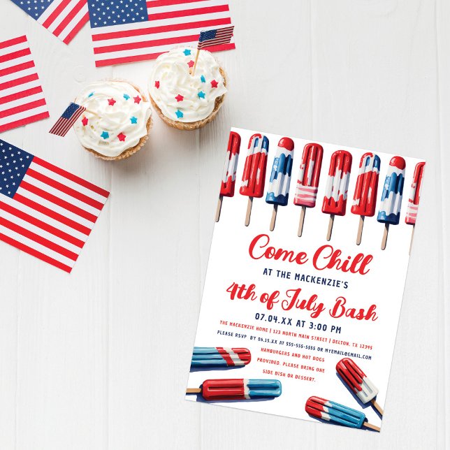 Red White and Blue Popsicle Kom Chill 4:e juli Inbjudningar (Skapare uppladdad)