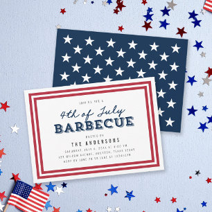 Red White and Blue Stars 4:e juli Barbecue Inbjudningar