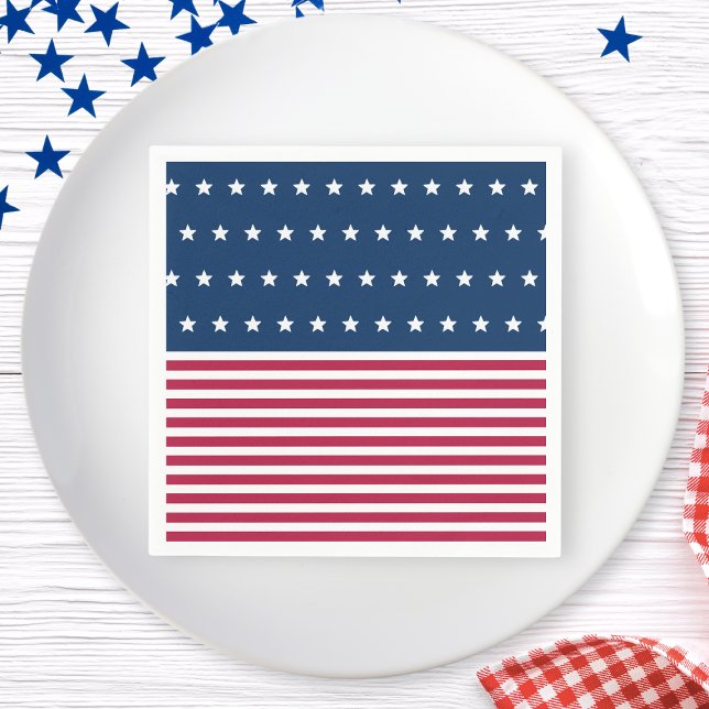 Red White and Blue Stars Rand 4:e juli Party Pappersservett (Red White and Blue Stars Stripes 4th of July Party Napkins)