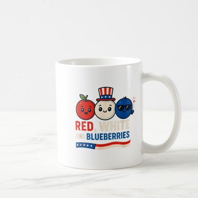Red, White And Blueberries Patriot Cute Cartoon De Kaffemugg (Höger)
