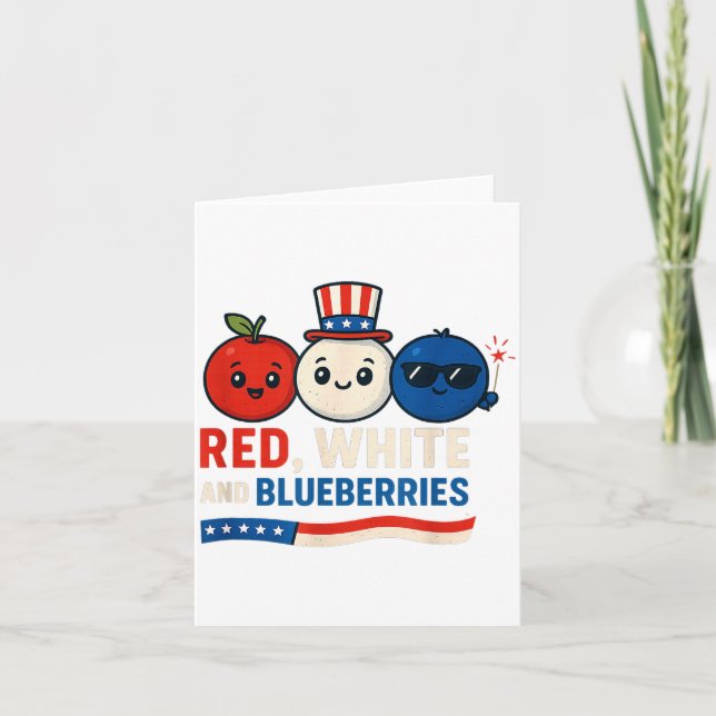 Red, White And Blueberries Patriot Cute Cartoon De Kort (Framsida)