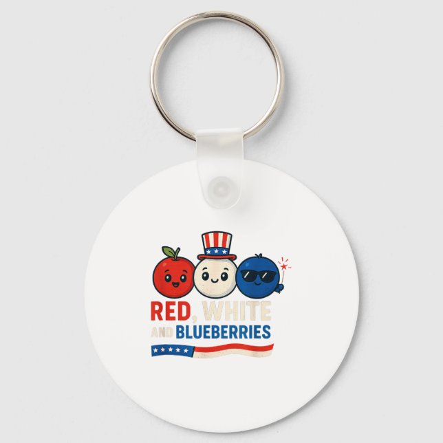 Red, White And Blueberries Patriot Cute Cartoon De Nyckelring (Framsida)