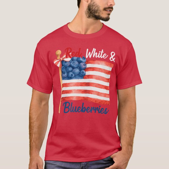 Red White and Blueberries Patriot Freedom American T Shirt (Framsida)
