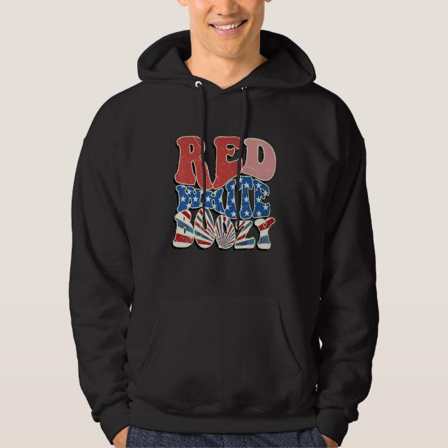 Red White And Boozy 4th Of July Drinking Crew Part Hoodie (Framsida)