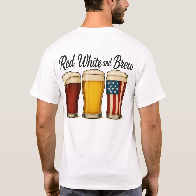 Red White and Brew Beer American Flagga Graphic T Shirt (Baksida)