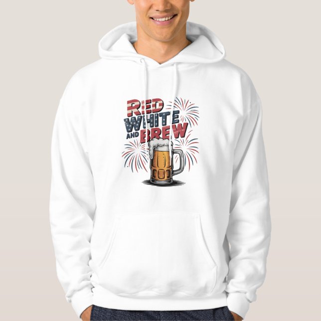 Red White and Brew Fireworks Design Hoodie (Framsida)