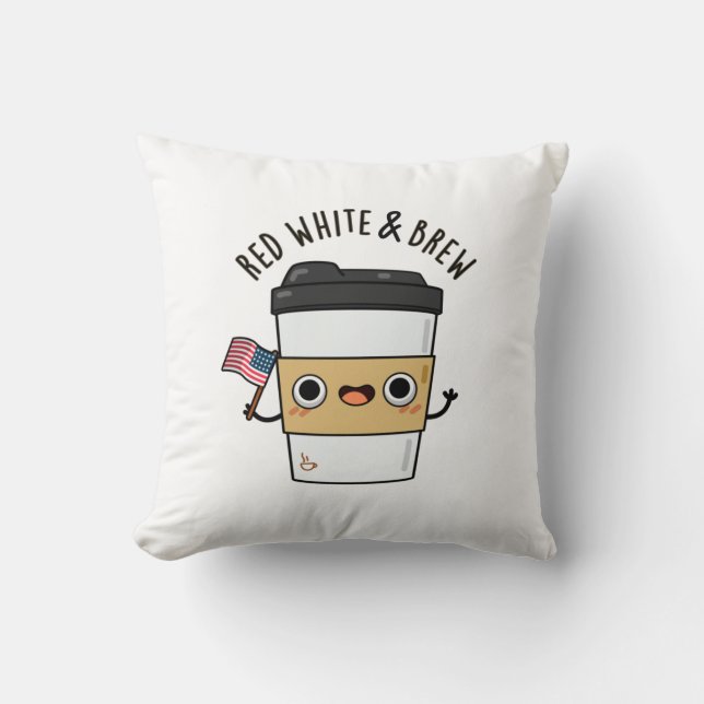 Red White and Brew Funny American Flagga Coffee Pu Kudde (Framsida)