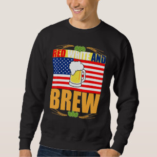 Red White and Brew Patriotic American Merica USA B Lång Ärmad Tröja
