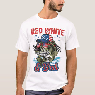 Red White and Bruh Tee, Fungny Fishing 4:e juli T Shirt