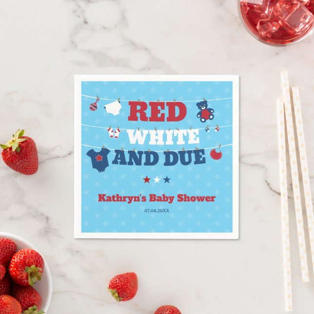 Red White and due Baby Shower Clothesline 4 juli Pappersservett (Insitu)