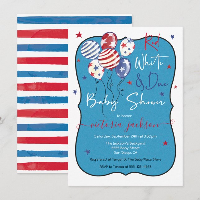 Red White and due Baby Shower Inbjudningar (Fram/baksida)
