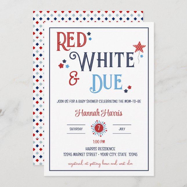Red White and Due Baby Shower Invitation Inbjudningar (Fram/baksida)