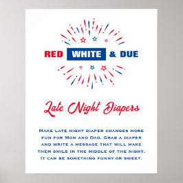 Red White and due Baby Shower Late Night Diaper Poster