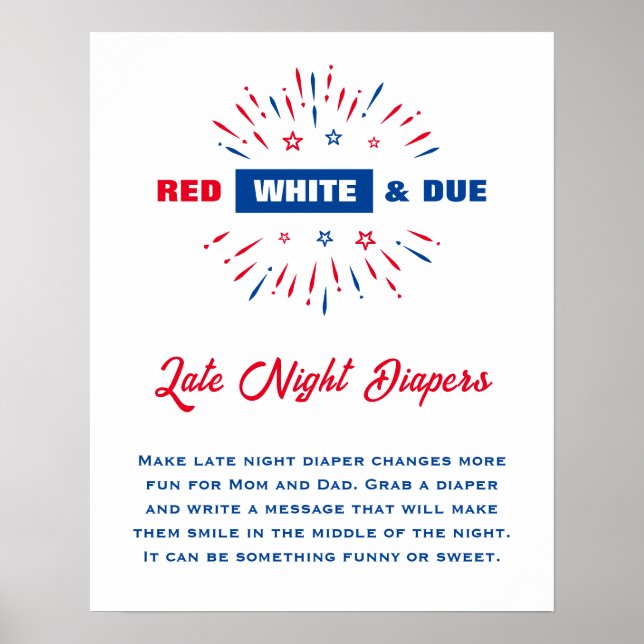 Red White and due Baby Shower Late Night Diaper Poster (Framsidan)