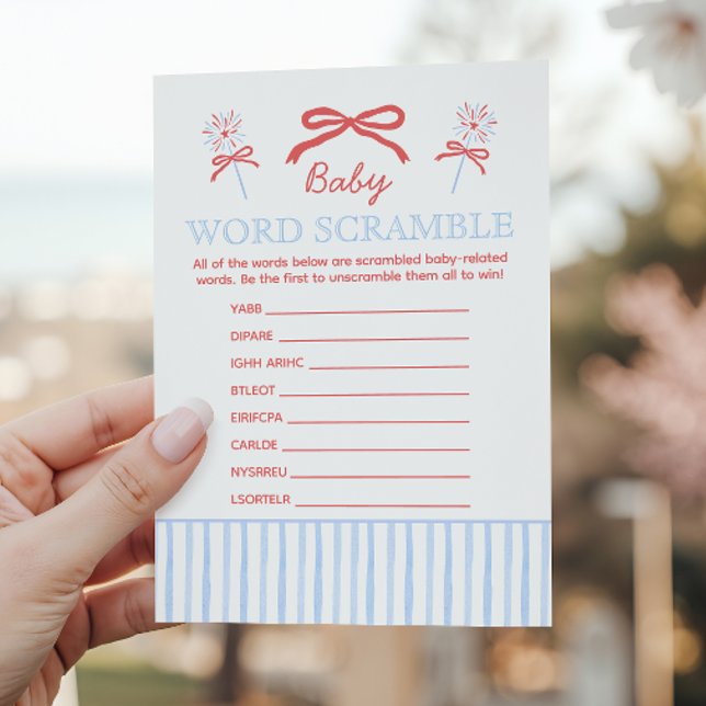 Red White and Due Baby Word Scramble Shower Game Rådkort (Skapare uppladdad)