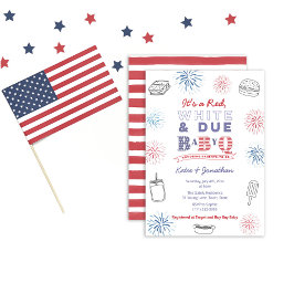 Red White and due BabyQ 4:e juli Baby Shower Party Inbjudningar