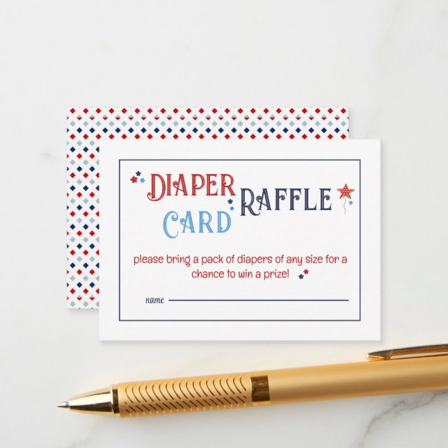 Red White and Due Diaper Raffle Card Tilläggskort (Fram/Back In Situ)