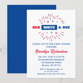 Red White and due Patriotic 4:e juli Baby Shower Inbjudningar